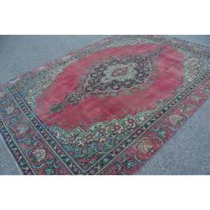 พรมขนสัตว์ตุรกีวินเทจสีแดงสีฟ้า7.5 x 10.8ft ขนาดใหญ่ Boho พื้นที่ปะติดปะต่อกันสี่เหลี่ยมผืนผ้าห้องโถงน้ำยางคลาสสิกสำหรับห้องนอนห้องนั่งเล่น - Product Image 2