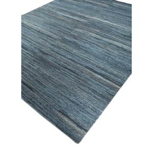Alfombra de Lana y Viscosa Anudada a Mano, Diseño Rectangular con Rayas Azules, Estilo Patchwork y Abstracto para Sala de Estar, SIWV-26 - Product Image 2