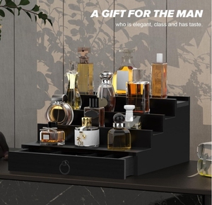 Luxury Cologne Organizer for Men 4 Tier Wood Perfume Display Holder with Felt Lining Drawer Hidden Compartment <strong>Bathroom</strong> <strong>Storage</strong> - Product Image 6