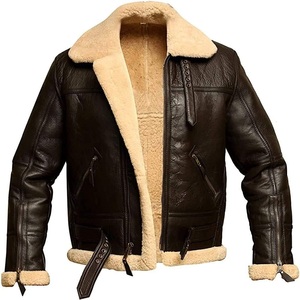 High Quality Wholesale <b>Men's</b> Vintage <b>Shearling</b> Sheepskin Leather <b>Jacket</b> Heavy Duty Winter Aviator Manufacture In Pakistan - Product Image 1