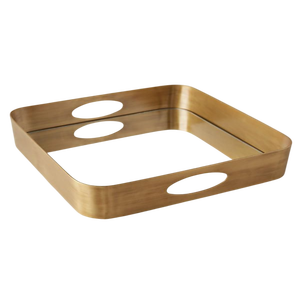 Plateau de service en métal doré avec base en verre Plat de service en métal durable au design unique - Product Image 5