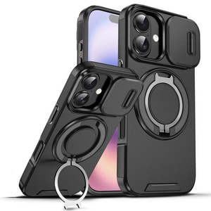เคส iPhone 17 2025 แบบหมุนได้พร้อมขาตั้งแม่เหล็กและฝาปิดกล้อง สีดำ - Product Image 1