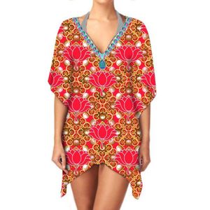 Top qualité élégant élégant léger imprimé ethnique femmes en mousseline de soie Kimono col en V à manches longues superposition couvrir porter - Product Image 3