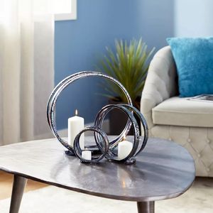 Bougeoirs ronds en métal avec support et lanternes Festive Christmas Décoration de la maison Prix authentiques - Product Image 2