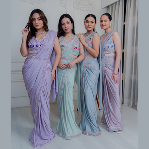 La Mayoría de ventas Graceful Grey Luxe Chinnon Saree con bordado de hilo intrincado y proveedor de trabajo de circón radiante de la India - Product Image 4