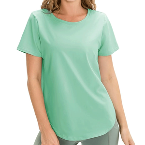 T-shirt à manches courtes en coton tricoté respirant et anti-boulochage, couleur unie, col rond, coupe classique, pour homme et femme, idéal pour l'été - Product Image 1