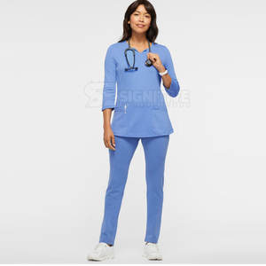 Venta al por mayor de uniformes médicos unisex Trajes médicos de enfermera impresos Spandex Material OEM Servicio de hospital diseñado para conjuntos médicos de punto - Product Image 1