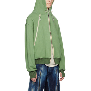 Sweat-shirt technique pour homme de haute qualité, à épaules tombantes, ourlet côtelé lavé, surdimensionné, style boxy, en molleton français vintage, avec plusieurs fermetures éclair, style cargo - Product Image 3