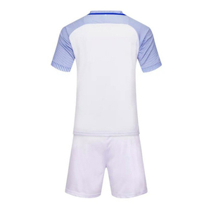 Camisetas de fútbol personalizadas, conjunto de uniforme de tela de poliéster 100% transpirable Unisex, cuello redondo, sublimación impresa, pantalones cortos de secado rápido para Club - Product Image 2