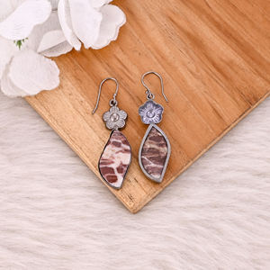 Malinga Jasper Gemstone <b>Handmade</b> <b>Earrings</b> Dangler Black Ruthenium Black Rhodium Trendy Wholesale Manufacturer - Product Image 4