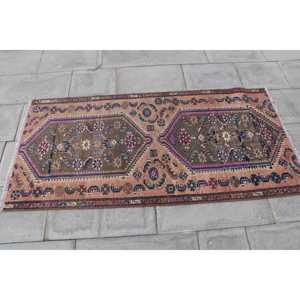 Alfombra Vintage de 2.6x5.2 pies, Alfombra Turca Pequeña, Alfombra Marroquí Marrón y Azul - Product Image 4