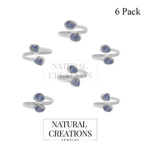 Bague minimaliste en argent sterling 925, finition haute qualité, kyanite de forme naturelle, sertie en bélière, pour fiançailles, anniversaire, lot de 6 - Product Image 2