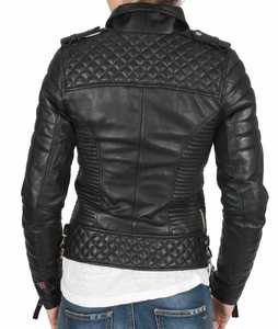 Solid Pattern Winter Varsity Jacket in Sheep Skin Leather with Silk Lining <b>Crystal</b> Decorations Button Lace Plain Dyed Techniques - Product Image 4