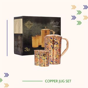 Pichet en cuivre au design luxueux avec ensemble de deux gobelets personnaliser accessoires de cuisine en verre en cuivre au design martelé - Product Image 5