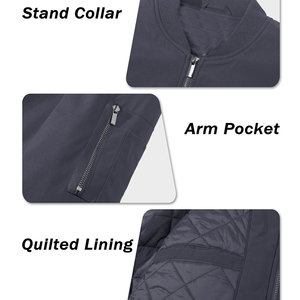 Chaqueta de bombardero de alta calidad con cremallera frontal de manga larga de poliéster cómoda chaqueta transpirable de estilo informal para hombres chaquetas de hombre - Product Image 3