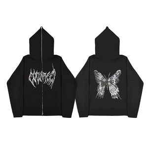 Customized Heavy 100% Cotton New Design Breathable Hoodies Custom Logo Oversized Zip up Rhinestone Hoodies for Men - Product Image 6