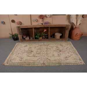Alfombra turca Vintage Beige verde 3,6X6,5 pies lana hecha a mano área grande diseño de retazos Rectangular pasillo látex para decoración de habitación - Product Image 4