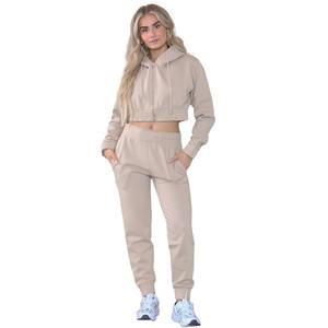 Femmes survêtements ensembles 2 pièces dames culture fermeture éclair à capuche décontracté confortable Joggers costume survêtement survêtement tenue décontracté RRI-TS-23 - Product Image 6