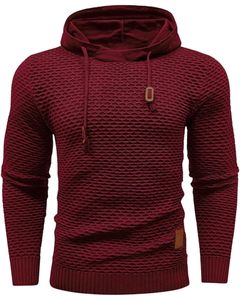 Sweat-shirt à capuche en tricot texturé marron personnalisé pour homme, manches longues, décontracté, streetwear, vêtements d'hiver avec capuche et cordon de serrage - Product Image 1