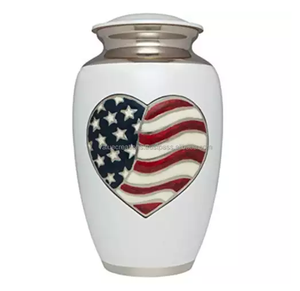 Drapeau américain blanc gravé coeur motif mémorial métal laiton/aluminium adulte urne de crémation pour les fournitures funéraires funéraires humaines - Product Image 1