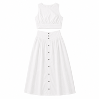 Ensemble jupe courte 2 pièces pour femme, décontracté, été, uni, 100% lin, sans manches, taille haute, boutonné devant, respirant, jupe au genou, tendance