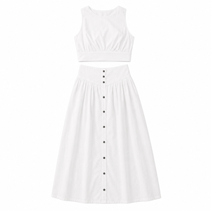 Ensemble jupe courte 2 pièces pour femme, décontracté, été, uni, 100% lin, sans manches, taille haute, boutonné devant, respirant, jupe au genou, tendance - Product Image 5