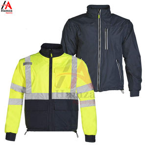Veste de sécurité haute visibilité hiver jaune et noire, sportive, en toile respirante, coupe-vent, avec bandes réfléchissantes, fermeture éclair intégrale, col rond - Product Image 2