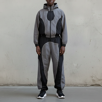 Ensemble streetwear 2 pièces en coton tissé respirant brodé, veste et pantalon amples d'hiver, avec logo personnalisé et blocs de couleur bicolores