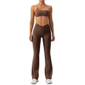 OEM Women's Solid Breathable Canvas 2-Piece Gym Yoga <b>Set</b> <b>Sexy</b> Stretch Athletic Lightweight Elastic Waist Spring/Summer - Product Image 5