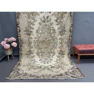 พรมวินเทจตุรกีขนาด 5.6x9.2 ฟุต พรมขนาดใหญ่ พรมลายจุดสีน้ำตาล - Product Image 1