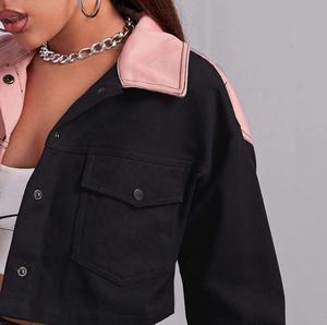 Plain <b>Jeans</b> Jacket New Fancy <b>Women</b> Denim Jackets Super <b>Cropped</b> Standard Winter <b>Women's</b> Casual <b>Jean</b> Jackets Split Color Dyed - Product Image 4