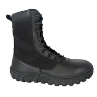 Bottes tactiques d'extérieur en cuir pleine fleur noir imperméable avec doublure en mesh, semelle intermédiaire en EVA et semelle extérieure en caoutchouc, marque OEM