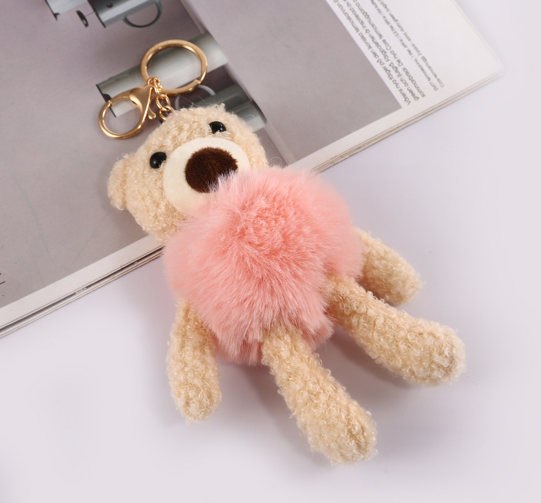 Cute 25CM Teddy Bear Plush Keychain - Faux Fur Pompom Bunny