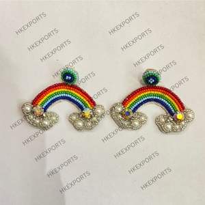 Handmade Gold-Plated Floral Rainbow <b>Beaded</b> Dangle Earrings <b>Colorful</b> Bohemian Style Ethnic Drop Earrings for Women Wedding - Product Image 3