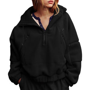 Sweat-shirt à capuche en coton polaire surdimensionné de haute qualité pour femmes, sweat-shirt avec poche imprimée en tricot, tenue d'automne et d'hiver - Product Image 1