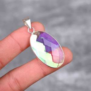 Colgante de Topacio Místico, Plata de Ley 925, Colgante de Piedra Preciosa Hecho a Mano, Collar de Joyería, Regalo para Ella, Joyería de Topacio Místico - Product Image 3