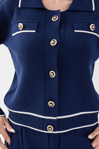 Cárdigan detallado con botones de alta calidad y cuello Polo para mujer, suéter y pantalones, conjunto de prendas de punto indispensable para DailyandOffice - Product Image 5