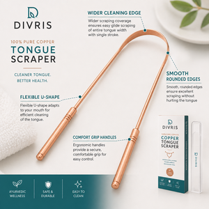 ที่ขูดลิ้นรูปตัวยูสองด้าน Divris Copper ใช้ซ้ำได้ เป็นมิตรกับสิ่งแวดล้อม พกพาสะดวก ออกแบบตามหลักสรีรศาสตร์ สำหรับทำความสะอาดช่องปาก รุ่นใช้ในบ้าน - Product Image 5
