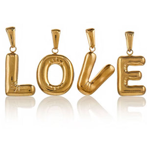 Colgantes y dijes de moda de acero inoxidable 316L chapados en oro PVD de 14K y 18K personalizados, dijes de letras de burbujas para la fabricación de joyas - Product Image 5
