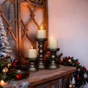 Portavelas de Madera Hechos a Mano |   Juego de Portavelas de Pilar Vintage |   Decoración Rústica para el Hogar - Product Image 6