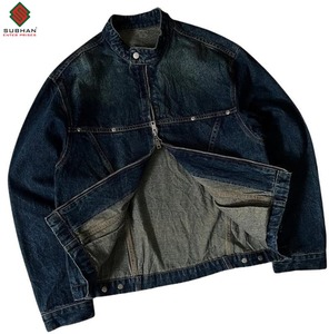 Chaqueta Vaquera Azul Vintage de los 90, Lavado Desgastado, Cuello Alto, Cierre Doble de Cremallera, Ropa de Trabajo Clásica, Prenda Exterior de Motociclista, Ropa Urbana - Product Image 3