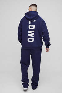 Custom Tall Oversized Satin Applique Embroidery Tracksuit <b>Men</b> <b>Navy</b> Boxy Raglan Sleeves Drop Shoulder Zip up <b>Hoodie</b> & Sweatpants - Product Image 3