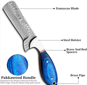 Cuchillo Vaquero Occidental para Exteriores, Hoja Fija de Acero de Damasco, Funda de Cuero, Uso en Cocina, Hecho a Mano, Duradero - Product Image 2