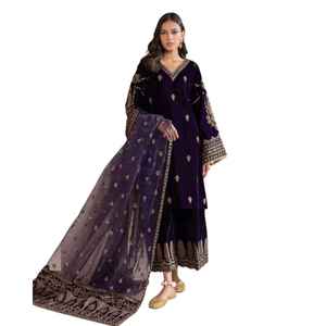 Costume traditionnel indien de mariage en coton et soie Kurti Sharara Dupatta Salwar, tenue de soirée, robe en georgette - Product Image 1