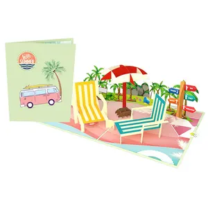 Summer Beach 3D Pop Up Card Hot Sale Best Seller For Summer Vacation Holiday Party Anniversary 3D Card Handmade Paper Las