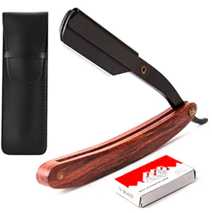 Depilación corporal profesional, maquinilla de afeitar de borde recto de acero inoxidable con mango de madera, aplicación de polvo para barberos - Product Image 3