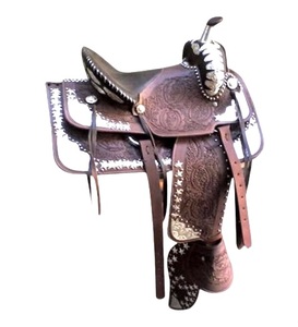 Asiento suave de vaca de árbol fuerte, sillín occidental, tachuela de cuero tallada a mano con accesorios plateados Equistrain de Tack Shop - Product Image 2