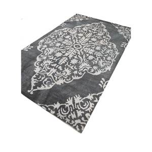 Tapis Savana noué à la main en laine et viscose, motif médaillon gris et noir, pour usage domestique - Modèle SKWV-124 - Product Image 2