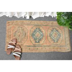 Turkish Vintage Rug, 1.7x3.1 ft Small Rug, <b>Brown</b> Green Striped <b>Wool</b> Rug - Product Image 4