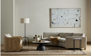 Mesa de centro escultórica dinámica moderna de mediados de siglo de Lineage Corporation con madera y mármol ecológico para sala de estar - Product Image 2